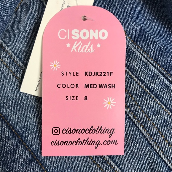 NWT CI SONO * Kids* Medium Wash Distressed Denim & Faux Fur Jacket - Picture 8 of 11